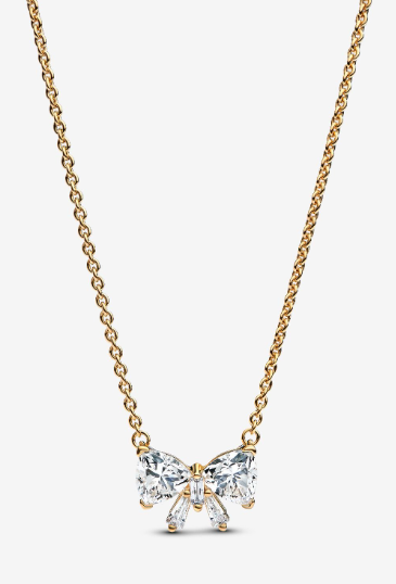 PANDORA™  Sparkling Bow Necklace 14k Gold Plating