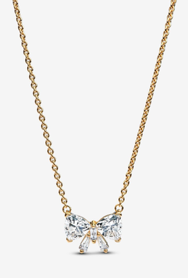 PANDORA™  Sparkling Bow Necklace 14k Gold Plating