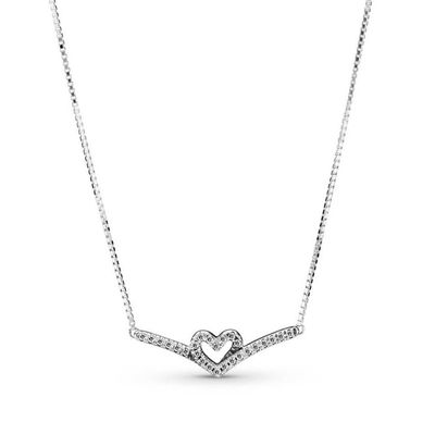 PANDORA™ Sparkling Wishbone Heart Necklace