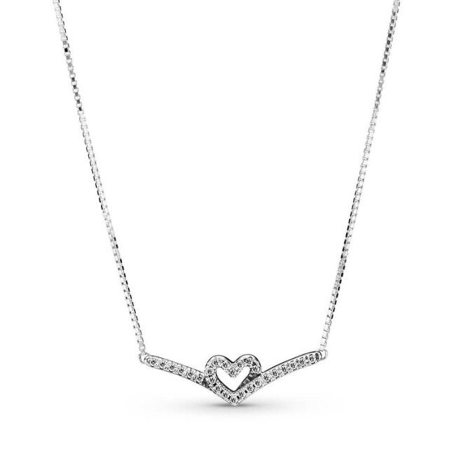 PANDORA™ Sparkling Wishbone Heart Necklace