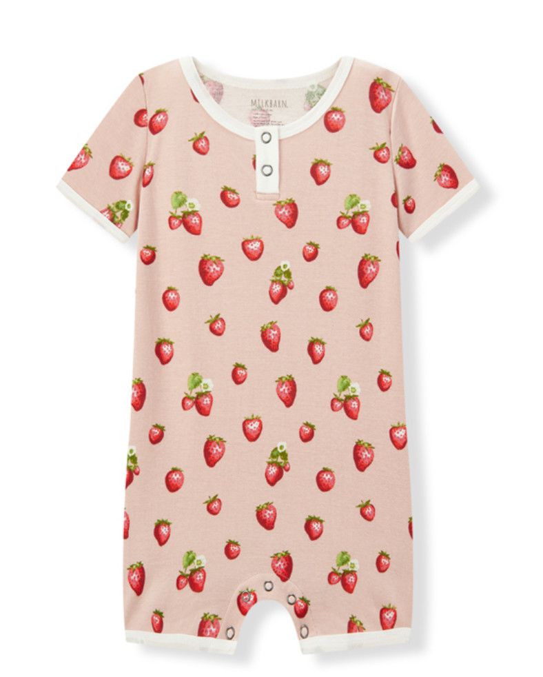 100% Organic Cotton Shortall Strawberry, Size: 6-12m