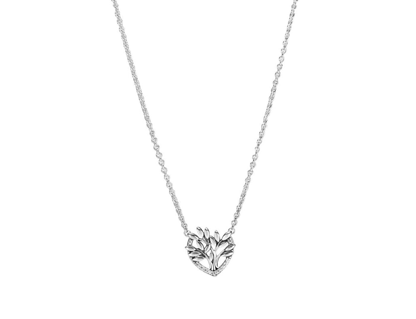 PANDORA™ Heart Family Tree Clear CZ Necklace Sterling Silver, Size: 50