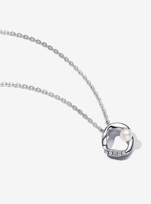 PANDORA™ Organically Shaped Pave Circle + Treated Freshwater Cultured Pearl Silver Necklace