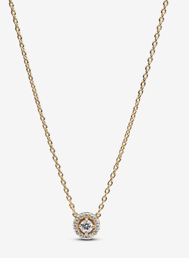 PANDORA™ Round Pavé Halo Pendant Necklace 14k Gold Plating