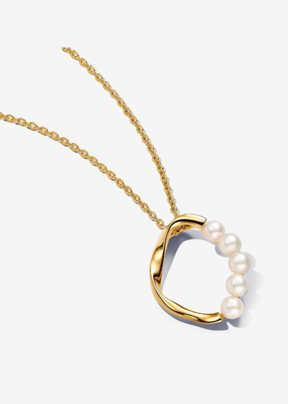 PANDORA™ Organically Shaped Circle + Treated Freshwater Cultured Pearls Pendant Necklace 14k Gold Plating