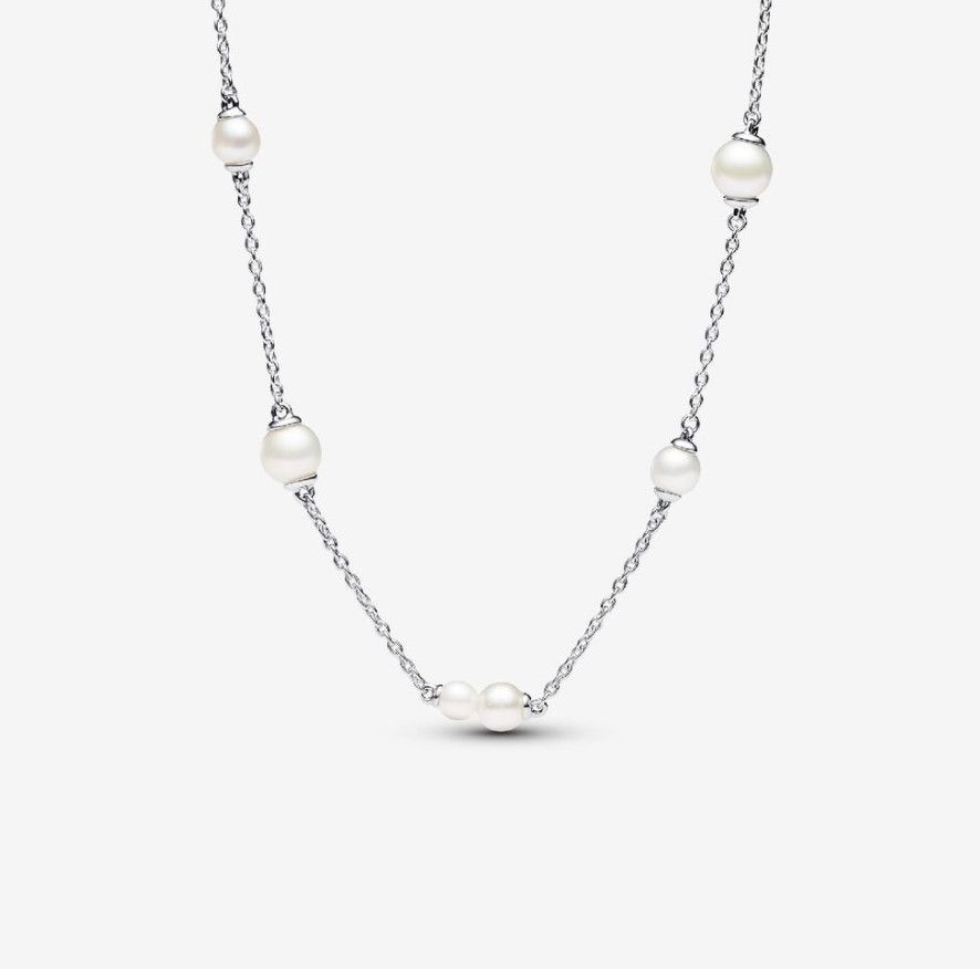 PANDORA™ Treated Freshwater Cultured Pearl Station Chain Necklace Sterling Silver