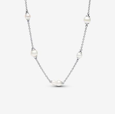 PANDORA™ Treated Freshwater Cultured Pearl Station Chain Necklace Sterling Silver
