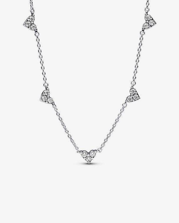 PANDORA™ Triple Stone Heart Station Chain Necklace Sterling Silver