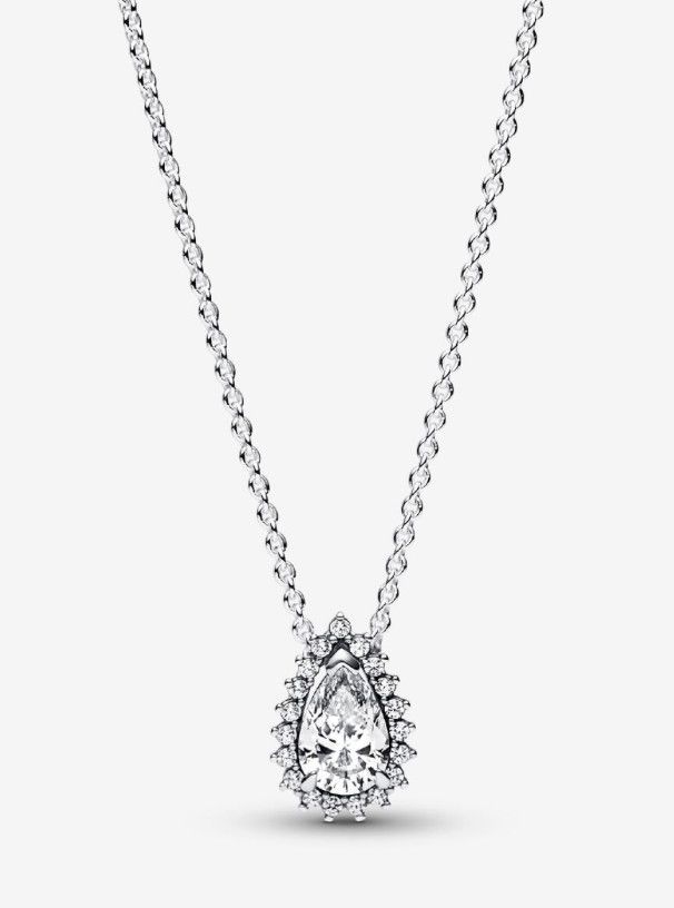PANDORA™ Sparkling Pear Halo Silver Necklace