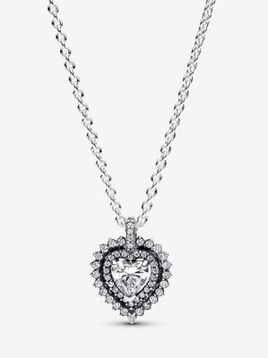 PANDORA™ Sparkling Heart Halo Pendant Sterling Silver Necklace