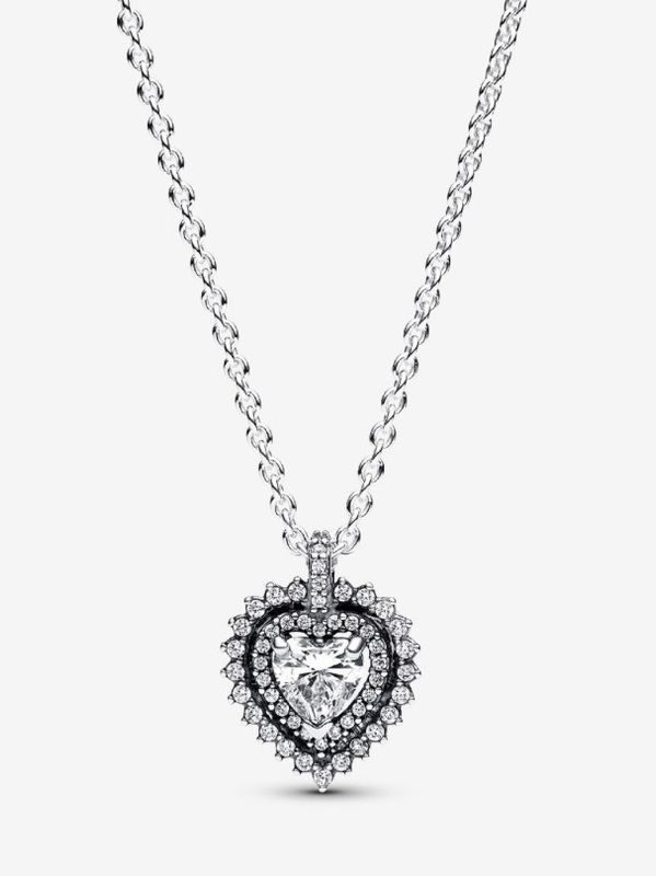 PANDORA™ Sparkling Heart Halo Pendant Sterling Silver Necklace