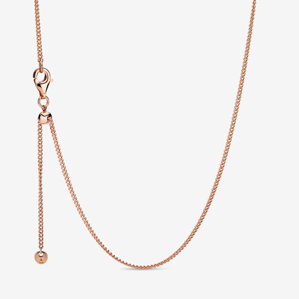 PANDORA™ 14K Rose Gold Plated Curb Chain with Sliding Clasp, Size: 60
