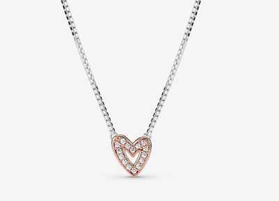 PANDORA™ Sparkling Freehand Heart Necklace Sterling Silver 14k Rose Gold Plating
