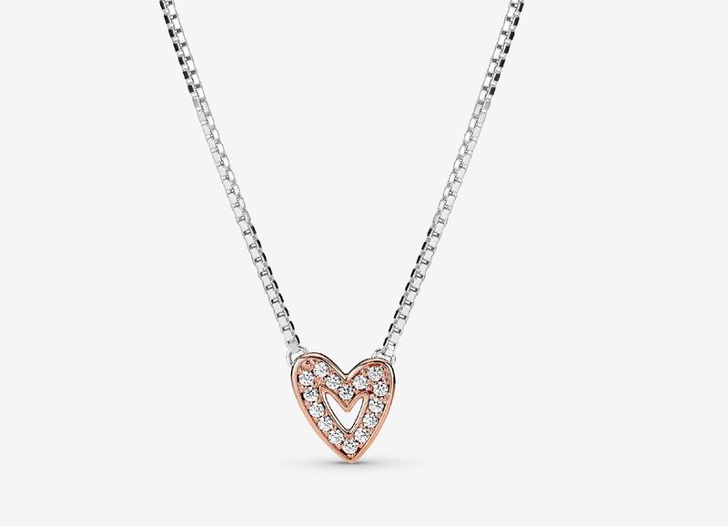 PANDORA™ Sparkling Freehand Heart Necklace Sterling Silver 14k Rose Gold Plating