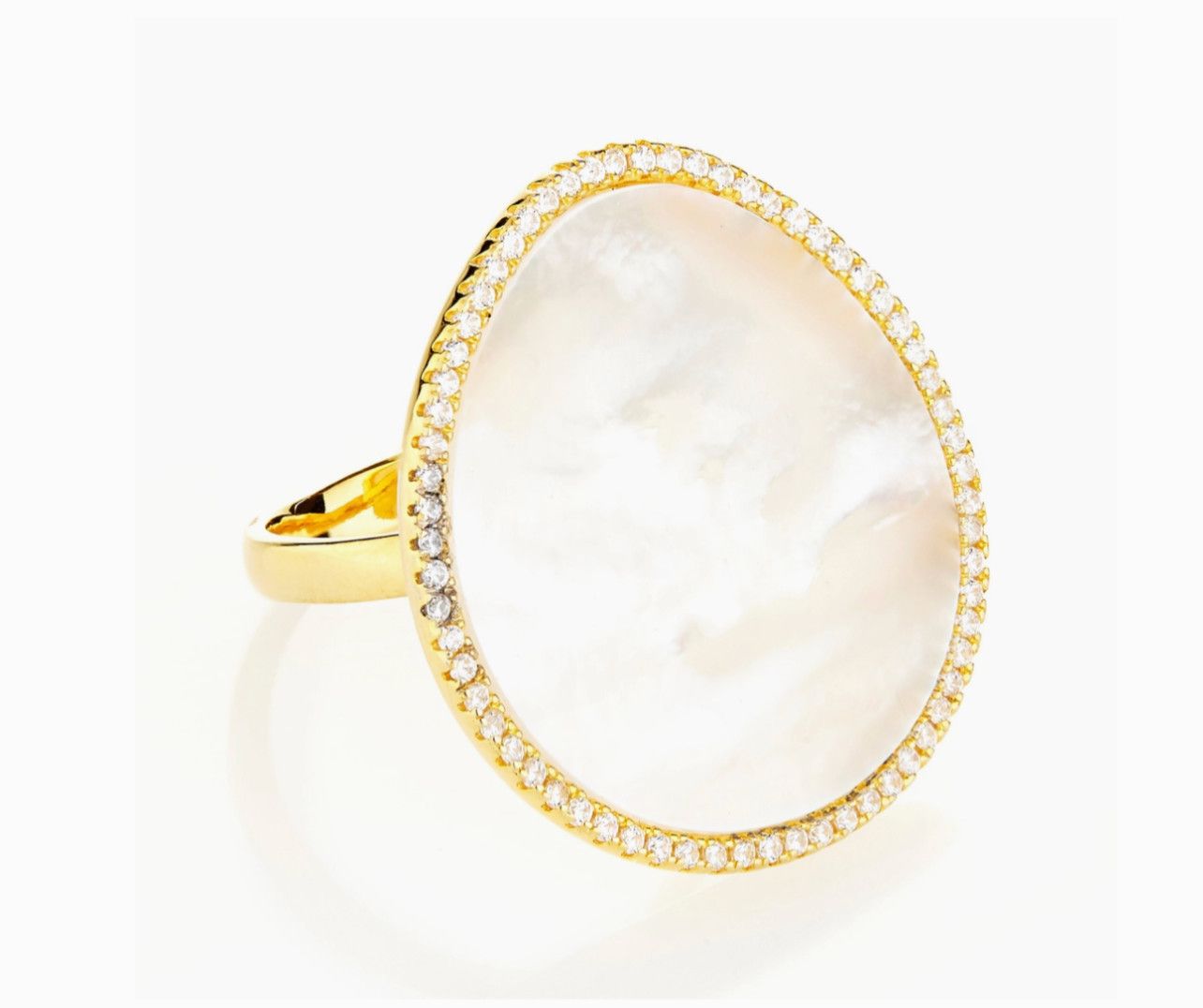 Mother of Pearl Pave CZ Adjustable Gemstone Ring