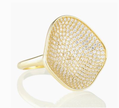 Gold Pave CZ Adjustable Gemstone Ring