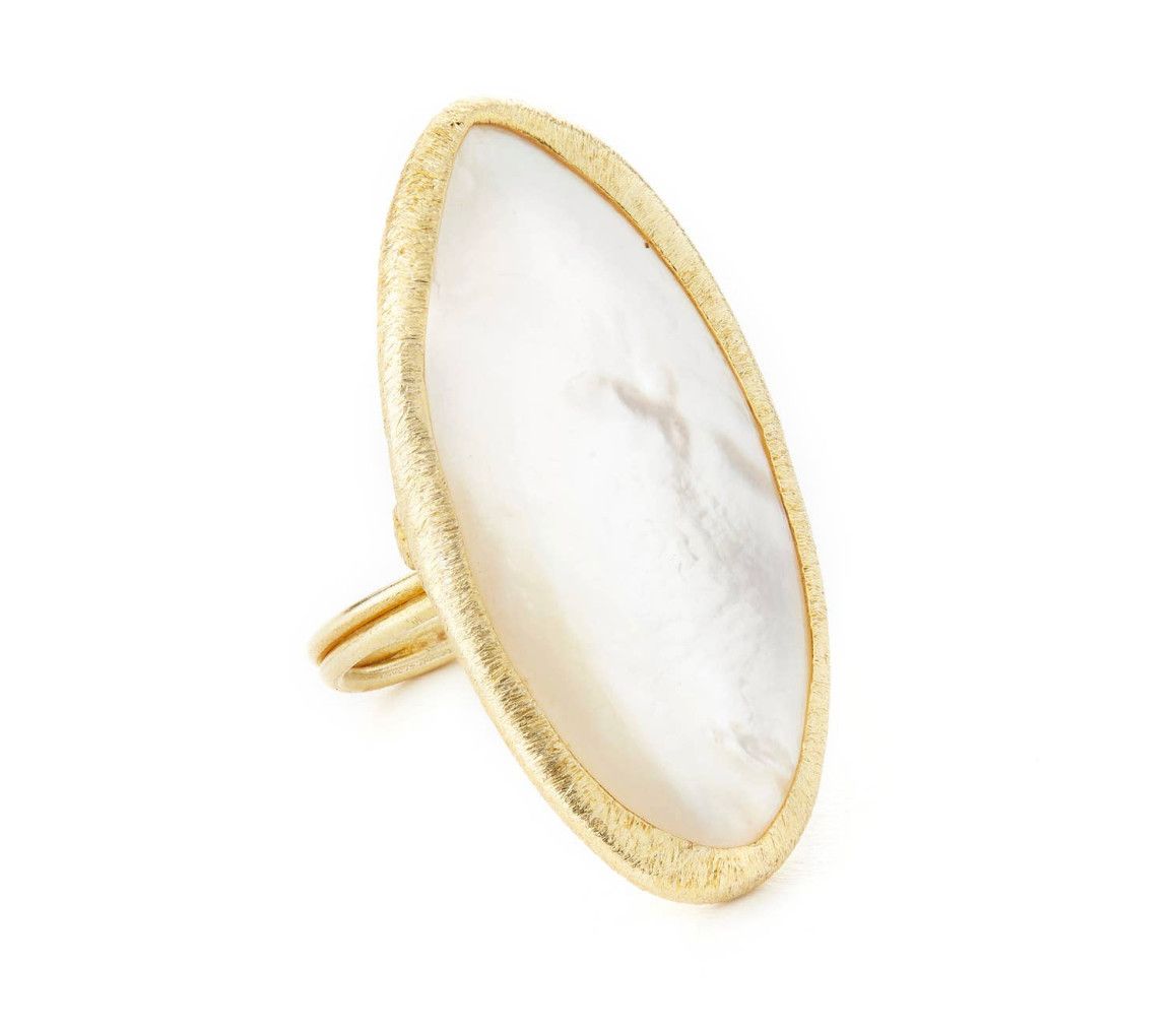 Large Oval Mother of Pearl Adjustable Gemstone Ring