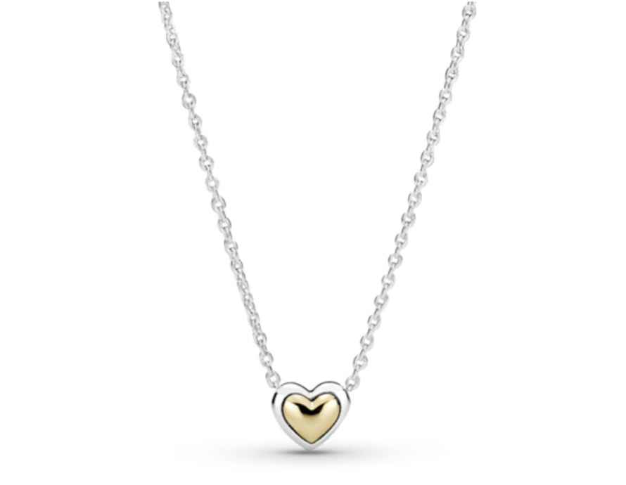 PANDORA™ Domed Golden 14K Gold Heart Sterling Silver Necklace