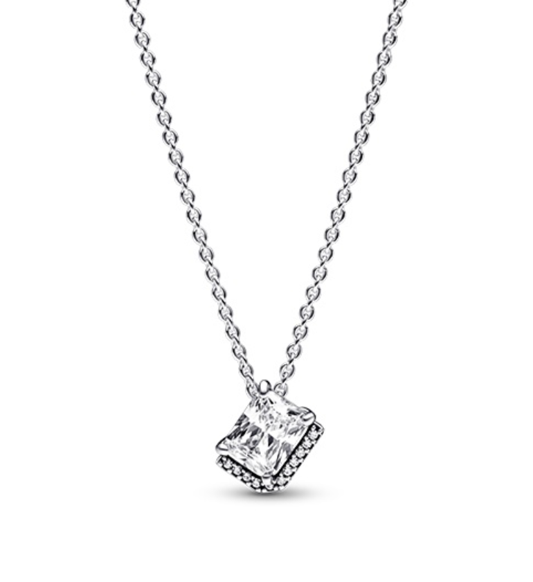 PANDORA™ Silver Rectangular CZ Halo Sterling Silver Necklace