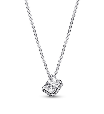 PANDORA™ Silver Rectangular CZ Halo Sterling Silver Necklace