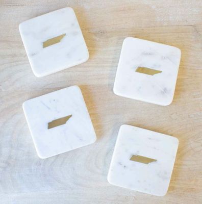 Tennessee Marble Coasters White + Brass Set of 4