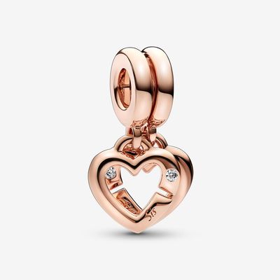 PANDORA™  2-Piece Linked Sister Split Heart 14K Rose Gold Plated Dangle Charm