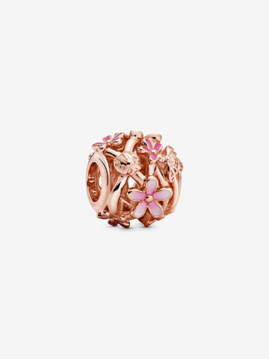 PANDORA™ Openwork Pink Daisy Flower Rose Gold Charm