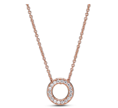 PANDORA™ Logo Pavé Circle Collier Necklace 14k Rose Gold Plating