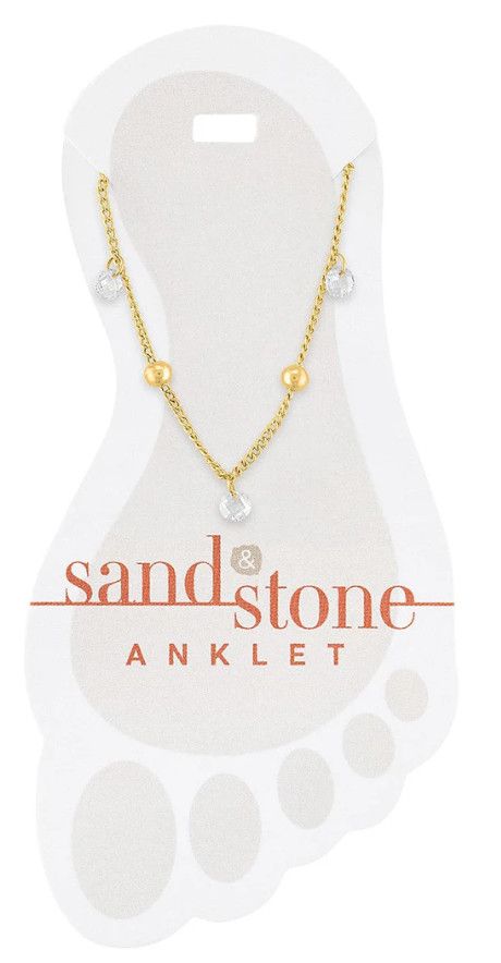 Sand + Stone Anklet, Color: Ball &amp; CZ Dangle, Size: Gold