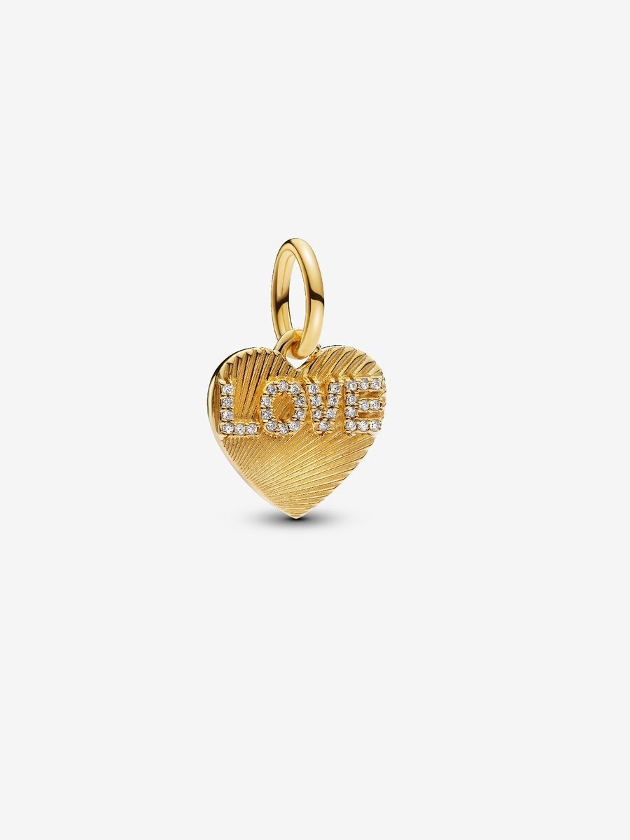 PANDORA™ 14K Gold Plated Engravable Love Heart Dangle Charm