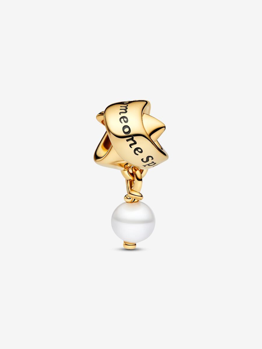 PANDORA™ 14K Gold Plated Treated Freshwater Cultural Pearl Ribbon Dangle Charm