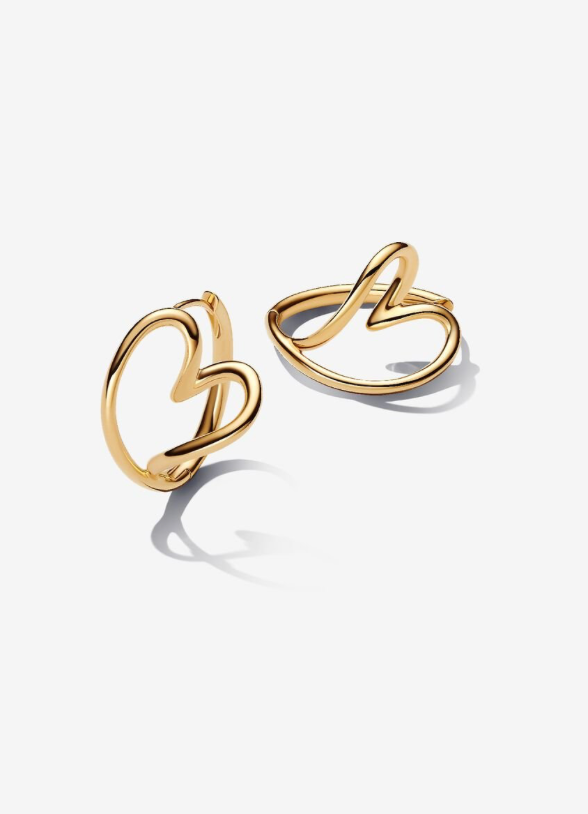 PANDORA™ Organically Shaped Heart Hoop Earrings 14k Gold Plating