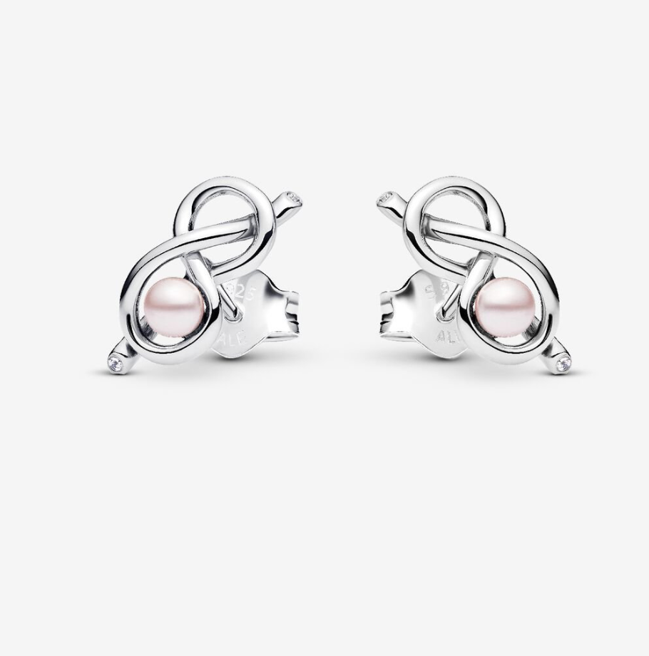PANDORA™ Infinity Knot Silver and Pink Stud Earrings