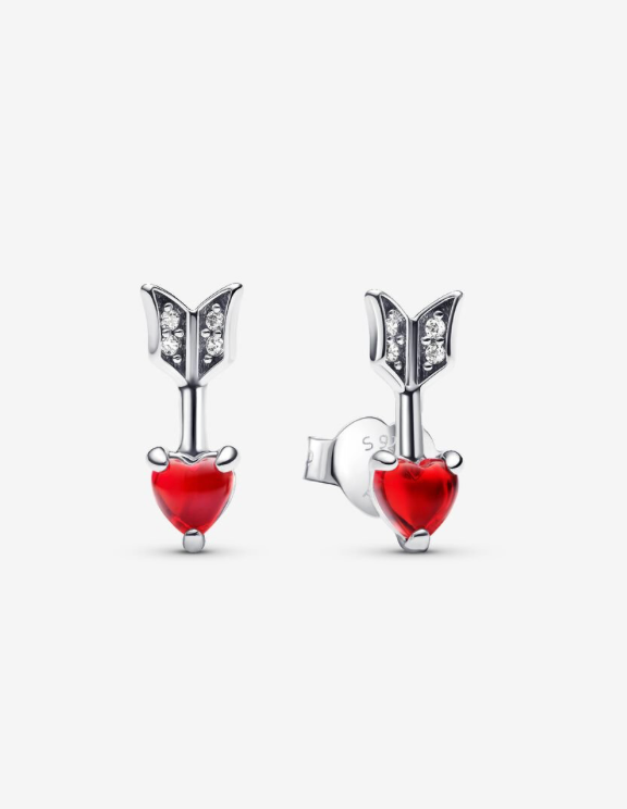 PANDORA™ Arrow and Red Murano Glass Heart Sterling Silver Earrings