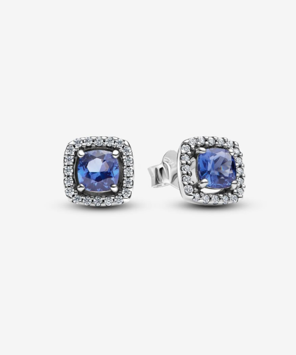 PANDORA™ Sparkling Square Blue Halo Stud Earrings Sterling Silver