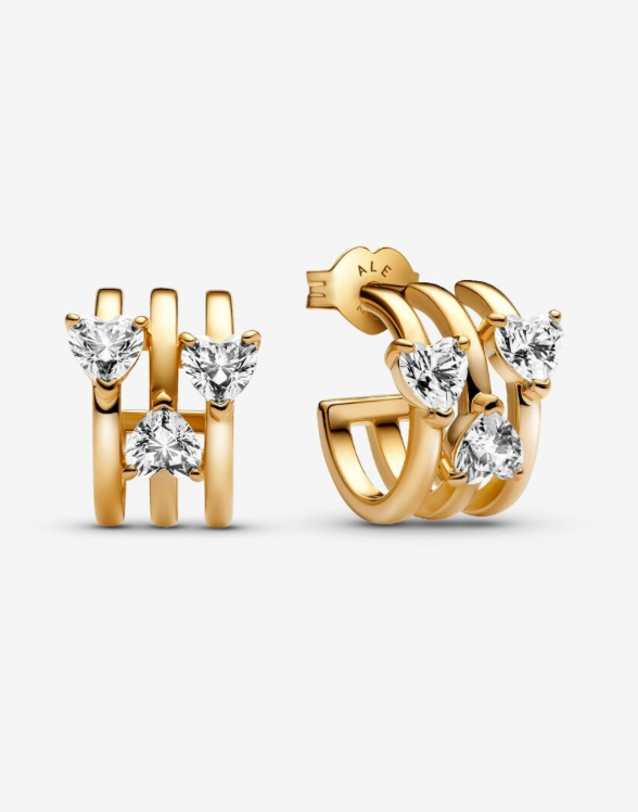 PANDORA™ Triple Heart Hoop Earrings 14k Gold Plating