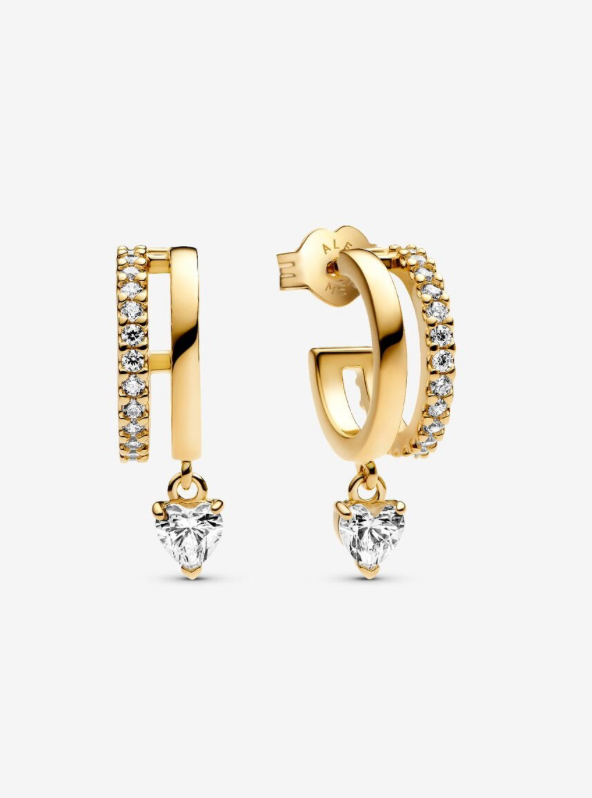 PANDORA™ Dangling Heart Hoop Earrings 14k Gold Plating