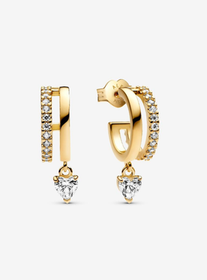 PANDORA™ Dangling Heart Hoop Earrings 14k Gold Plating