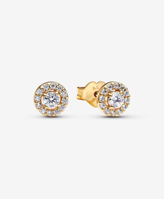 PANDORA™ Round Pavé Halo Stud Earrings 14k Gold Plating
