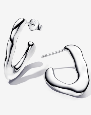 PANDORA™ Organically V-shaped Open Hoop Earrings Sterling Silver