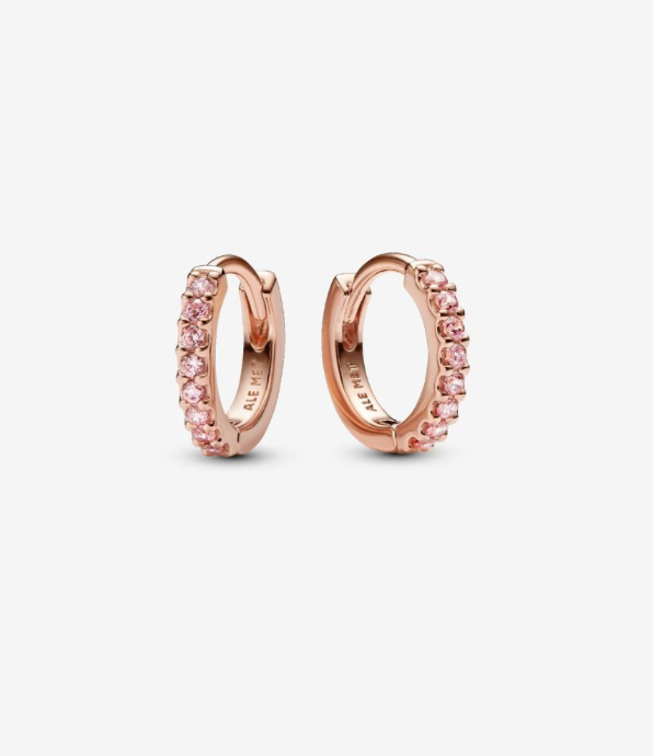 PANDORA™ Sparkling Pink Huggie Hoop Earrings 14k Rose Gold Plating