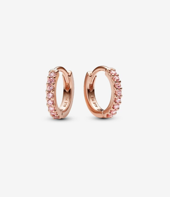 PANDORA™ Sparkling Pink Huggie Hoop Earrings 14k Rose Gold Plating