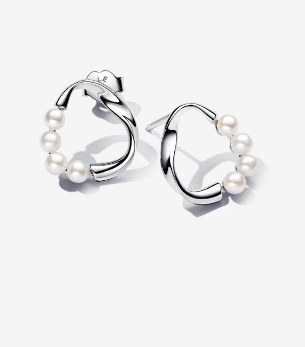 PANDORA™ Organically Shaped Circle &amp; Treated Freshwater Pearls Silver Earrings