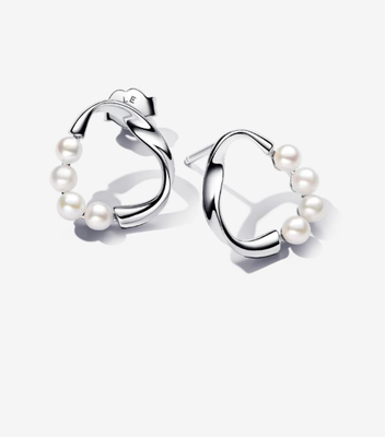 PANDORA™ Organically Shaped Circle &amp; Treated Freshwater Pearls Silver Earrings