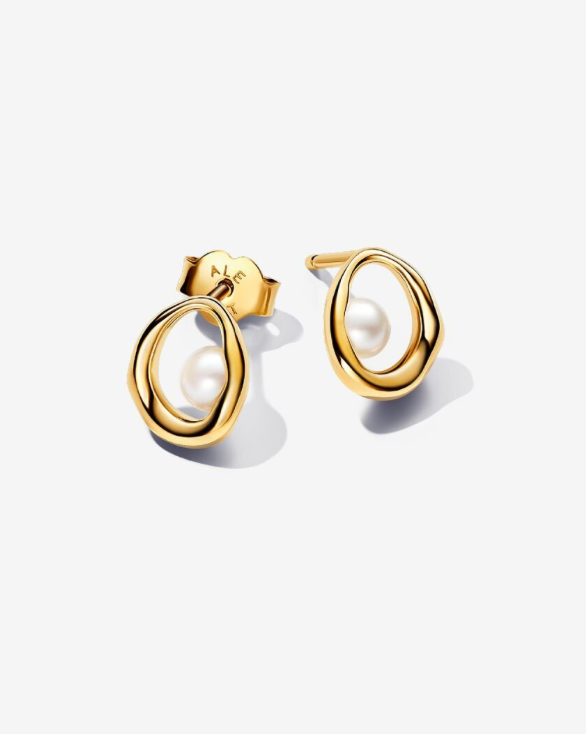 PANDORA™ Organically Shaped Oval + Treated Freshwater Cultured Pearl Stud Earrings 14k Gold Plating
