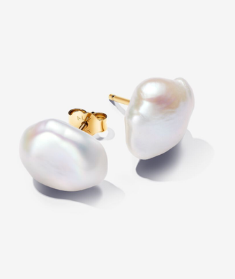 PANDORA™ Baroque Treated Freshwater Cultured Pearl Stud Earrings 14k Gold Plating