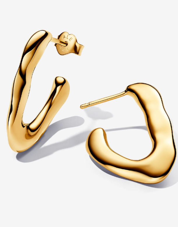 PANDORA™ Organically V-shaped Open Hoop Earrings 14k Gold Plating