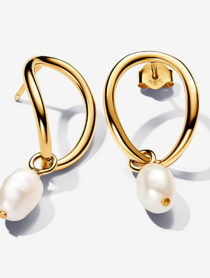 PANDORA™ Organically Shaped Circle &amp; Baroque Treated Freshwater Cultured Pearl Earrings 14k Gold Plating