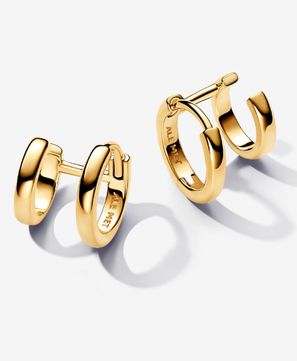 PANDORA™ Double Huggie Hoop Earrings 14k Gold Plating