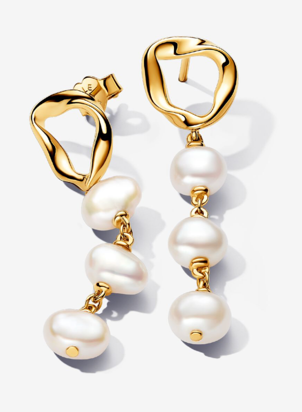 PANDORA™ Organically Shaped Circle &amp; Baroque Treated Freshwater Cultured Pearls Drop Earrings 14k Gold Plating